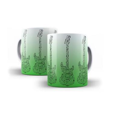 Imagem de Xícara Branca Porcelana Decorada Guitarra Cor Degradê 325ml + Caixinha