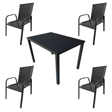Imagem de Conjunto Mesa Retangular 1.20x0.80 Com 4 Cadeiras Roma Em Alumínio Área Externa Preto