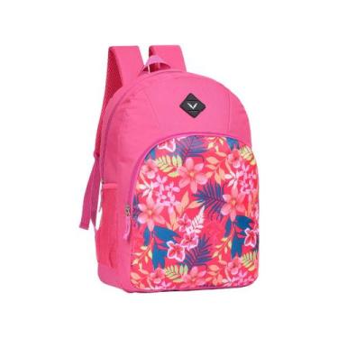 Imagem de Mochila Escolar Juvenil Adulto Grande Bolso Frontal Lateral Rosa Traba