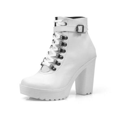 Imagem de Bota Feminina Cano Curto JCL STORE Coturno Salto 9cm Alto Tratorada Fi