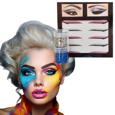 Imagem de Delineador Adesivo Face Jewels Gatinho com Pedra Strass 3 Pares Sortid