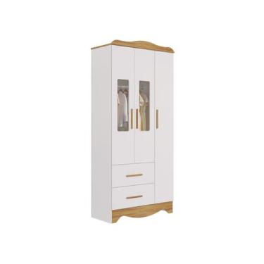 Imagem de Guarda Roupa Infantil Moveis Peroba Lisi 03 portas MDF, Branco Amêndoa
