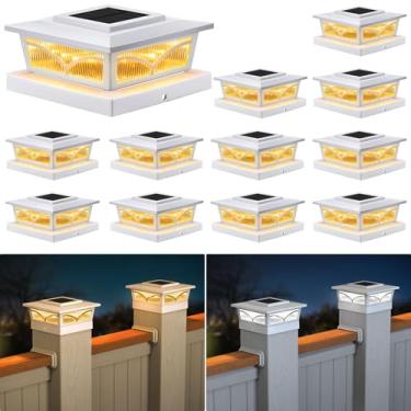 Imagem de APONUO Luzes solares com tampa de poste, 2 modos de cores, postes solares para postes de madeira/vinil, 3,5 x 3,5, 10 x 4, 5 x 5, postes de madeira/vinil, postes de deck à prova d'água para ambientes
