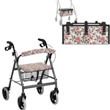 Imagem de Uorisanigo Capas de assento de andador rollator para idosos retrô rosa rollator Walker capas de substituição sob o assento cesta de andador para idosos conjunto de 2 acessórios de andador rollator