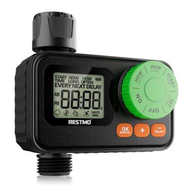Imagem de RESTMO Temporizador de irrigação, temporizador de água programável para mangueira de jardim, controle digital automático | liga/desliga manual | Atraso de chuva para torneira externa, irrigação por
