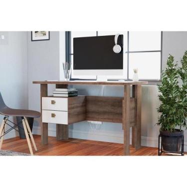 Imagem de Mesa de Computador Solteiro MSM423 c/ 2 Gavetas Rustico/Branco - Movel