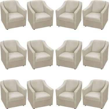 Imagem de Kit 12 Poltronas Mila Pé De Plástico Cromado - Bege Suede