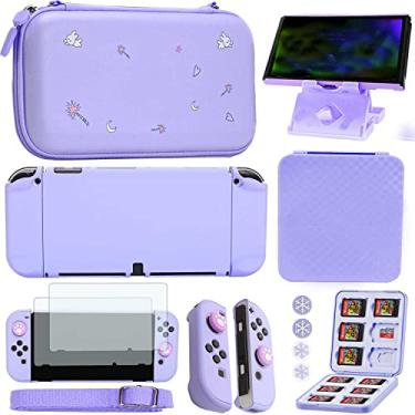 Imagem de YOOWA Pacote De Acessórios Para Nintendo Switch Oled - Kit Femininos Ns, Conjunto Com Capa Protetora, Protetor Tela, Suporte Cartão Jogo, Jogos, Meninas, Roxo