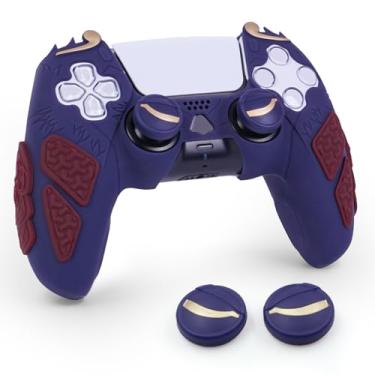 Imagem de CHIN FAI Capa Protetora Para Controle De Ps5, Silicone Ergonômico Inspirado Em Wukong Com Capas Joystick Formato Olhos Fogo, Design Cota Malha E Parte Traseira Nuvem (Azul)