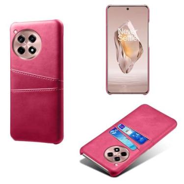 Imagem de Capas Compatível com Oneplus 12R 5G,Caso de couro PU-Tampa de telefone a prova de choque com 2 slots de cartão,Proteção anti-impressão digital e anti-gota-Rose Red