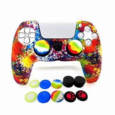 Imagem de Capa para controle de PS5, capa de silicone para PlayStation 5, protetor antiderrapante com 10 peças de tampas de joysticks de polegar (grafite esplashing)
