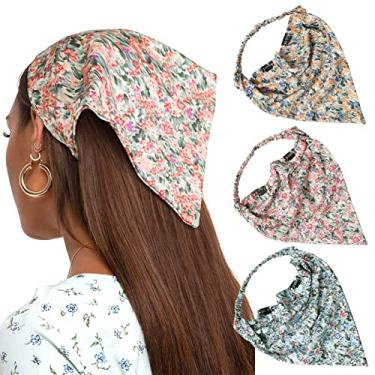 Imagem de AWAYTR Lenço elástico de cabelo, 3 peças, lenços de cabeça com clipes de cabelo, lenço de cabelo, bandanas para mulheres, amarelo/azul/rosa, 1 Count (Pack of 3)