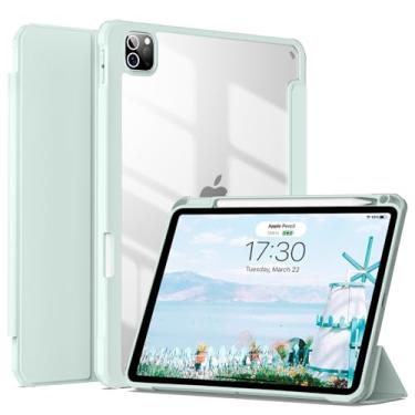 Imagem de JKSML Capa para iPad Pro 11, capa com suporte para lápis para iPad Pro 11 polegadas 4ª/3ª/2ª geração 2022/2021/2020, capa protetora transparente para iPad Pro 11, suporta carregamento Pencil 2, verde