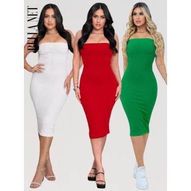 Imagem de Kit 3 Vestidos Midi Vermelho, Branco e Verde Natal Festas e Ano Novo -