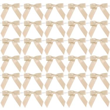 Imagem de AIMUDI Laço de cetim champanhe laço torcido laços de 6,35 cm pré-fabricados laços de artesanato para sacolas para petiscos Bolo Pop Embalagem de presente Cestas de casamento Favores de biscoito ensacamento de doces Chá de bebê - 50 unidades