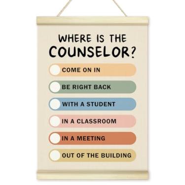 Imagem de LWBEO Moldura de pôster de porta de escritório assistente social escolar, impressão de arte em tela de madeira de psicologia de fazenda, arte de parede positiva para sala de terapia, sala de