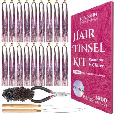 Imagem de Kit de extensões de enfeites de cabelo NIACONN Glitter Rainbow Color