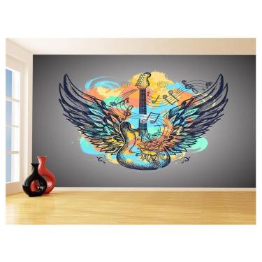 Imagem de Papel De Parede 3D Arte Guitarra Asas Colorido 3,5M Tra122