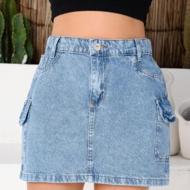 Imagem de Saia Cargo 100 Marmorizado de Cintura Alta Premium Com Bolsos Lateral 