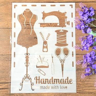 Imagem de TIAMECH A4 Estêncil reutilizável para máquina de costura para pintura – agulhas, tesouras, modelo de camadas, arte de parede DIY, móveis de madeira, álbum de recortes e artesanato (21 x 29,7 cm)