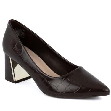 Imagem de Jones New York Sapatos femininos de salto bloco – bico fino sem cadarço para escritório, festa e uso formal, Croco-canal marrom escuro, 38