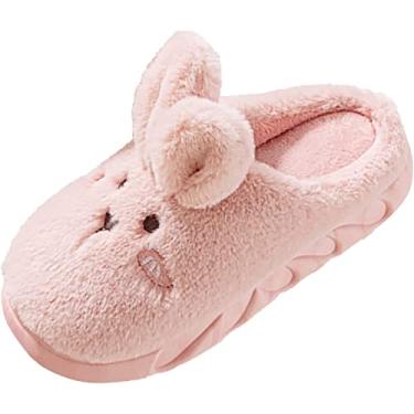 Imagem de Pantufas femininas abertas de coelho fofas para casa quente, rosa, 3.5