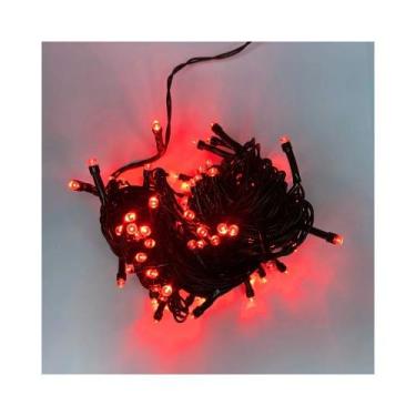 Imagem de Pisca pisca de led com 100 lâmpadas luz vermelha fio verde de 8 metros