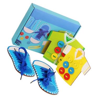 Imagem de Yunseity Conjunto de Brinquedos e Roupas para Brincar Com Cadarços de Madeira para Crianças Brinquedo Básico de Treinamento de Costura para Habilidades Motoras Finas Ideal para Alunos do Jardim de Infância (Tipo de meninos)