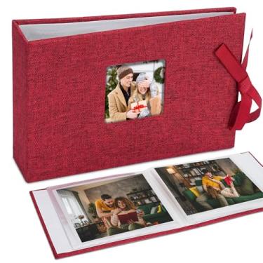 Imagem de Vienrose Álbum de fotos pequeno 10 x 15 cm, mini livro de fotos com bolsos, páginas transparentes comporta 26 fotos, capa de tecido de linho, cartões postais de fotolivro, vermelho, pacote com 1