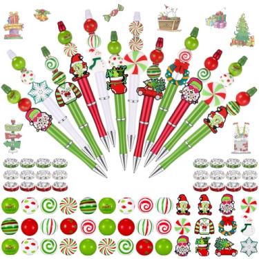 Imagem de Geyee Conjunto de 12 canetas esferográficas sortidas de contas de madeira cristal redondo espaçador de tinta preta DIY esferográficas para mulheres e homens, presente de escritório (multicolorido