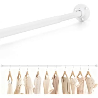 Imagem de TYRON Haste de armário pequena de 1 peça para pendurar roupas, haste ajustável para armário de 45 a 76 cm, 1,27 cm de diâmetro, barra de armário de metal para guarda-roupas e trailers (branca)