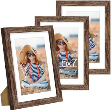 Imagem de Vittanly Conjunto de 3 porta-retratos 12 x 17 cm, exiba imagens 10 x 15 cm com tapete ou 12 x 18 cm sem tapete para montagem na parede ou mesa, molduras para decoração de parede, madeira projetada