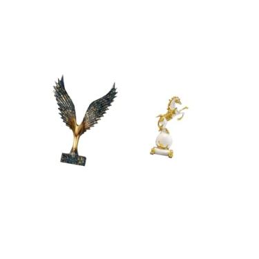 Imagem de Fenteer Estátua de Cavalo de Resina com Asas Abertas, Ornamento de Feng Shui, Coleção de Estatuetas Modernas Decorativas, Mesa de Centro para Quarto, Lareira,