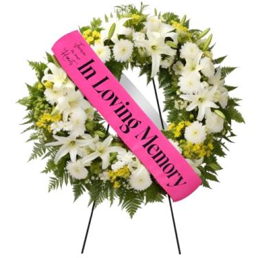 Imagem de Fanfanwin Faixa fúnebre para comemoração da vida para caixão ou grinalda de flores em homenagem aos entes queridos 127 x 10 cm (rosa, em memória amorosa)