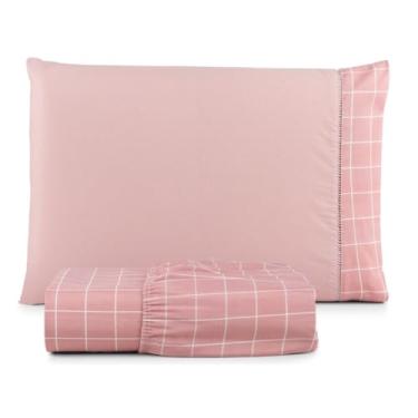 Imagem de Jogo de Lençol Cama Solteiro – 2 Peças Toque Macio, Antialérgico e Fácil de Lavar Conforto para Suas Noites (GRID ROSA)
