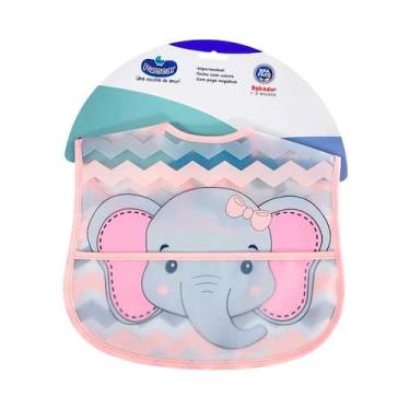 Imagem de Babador com Bolso Poliéster Elefante Passear Pega Migalha, Rosa