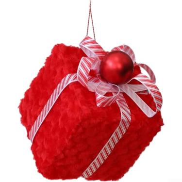 Imagem de Conjunto de enfeites de bola de Natal flocada vermelha e branca, bolas decorativas de espuma macia e tecido para exibição de árvore ou janela, decoração sazonal contemporânea, tamanhos de 11 cm 12 cm