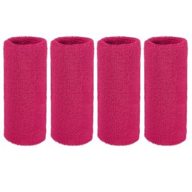 Imagem de YELARXI Pulseiras de suor, pulseiras para esportes de suor 15 x 7,6 cm e pacote com 4 e vermelho rosa - encaixe para (tênis/basquetebol/futebol/corrida/malhar/homens e mulheres)