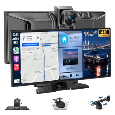 Imagem de Tela Carplay para carro, tela automotiva Android de 11,5 polegadas compatível com A-pple CarPlay, câmera frontal 4K e 1080P gravação em loop, FM, AUX, BT, MirrorLink, controle de voz, navegação