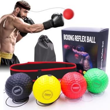 Imagem de Conjunto de bolas de reflexo de boxe com 4 bolas de treinamento, 2 tiaras ajustáveis, equipamento de treinamento de velocidade para coordenação olho-mão, esportes de combate (4)