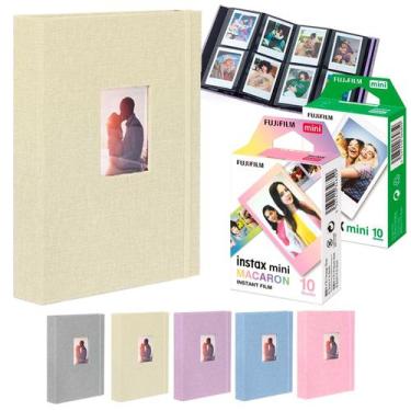 Imagem de Kit Albúm Bege Para Fotos Instax + 20 Filmes Instax Mini Branco E Maca
