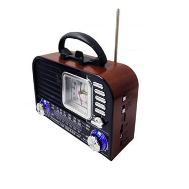 Imagem de Rádio Retrô Portátil AM/FM/SW, Bluetooth 5.1, 3W, com Lanterna, Relógio Analógico, Entrada USB, SD, Bivolt, Madeira Clara e Escura (Madeira Clara)