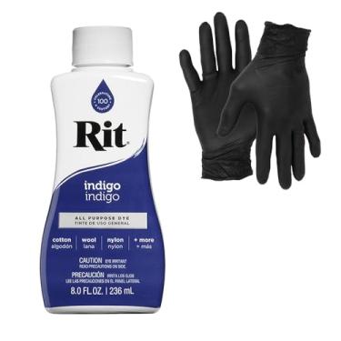 Imagem de Corante – Tinta líquida de tecido Rit para artesanato, roupas e decoração – Frasco de 236 ml – com luvas de nitrilo Artisx incluídas (índigo)
