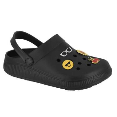Imagem de Sandália Feminina Clog Babuche Moleca Apliques Pathces Pin, Preto, 36