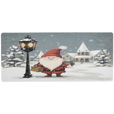 Imagem de Wassud Happy Christmas Gnomo Mouse Pad Gaming com base de borracha antiderrapante, mouse pad longo para teclado de computador com borda costurada, almofada grande à prova d'água para escritório, casa