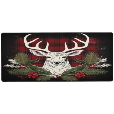 Imagem de Wassud Fundo xadrez com veado (2) mouse pad para jogos com base de borracha antiderrapante, mouse pad longo para teclado de computador com borda costurada, almofada grande à prova d'água para