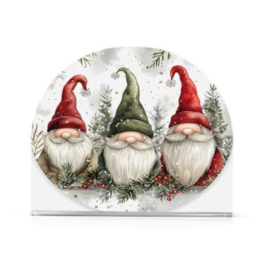 Imagem de Qilmy Bonito suporte de guardanapo de gnomos de Natal para mesas, porta-guardanapos de papel de placa acrílica elegante, dispensador de papel de seda independente moderno para jantar, sala de estar