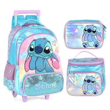 Imagem de Kit Mochila Rodas Bolsa Escolar Lancheira Estojo Lilo Stitch-Feminino