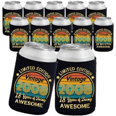 Imagem de Tartness 18th Birthday Can Cooler Sleeves Pacote de decorações de 12 a 18 anos - Placa de decoração de 2006 - Suprimentos de festa de 18 anos - Preto e dourado refrigeradores de copo de aniversário de