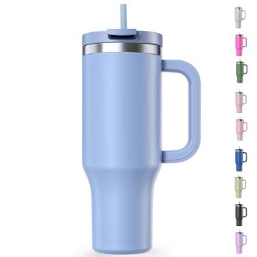 Imagem de Copo Térmico Com Canudo Dobrável 1,2 Litros Anti Vazamento, Frio 14 Horas Parede Duplas de Isolamento (Azul Pastel)